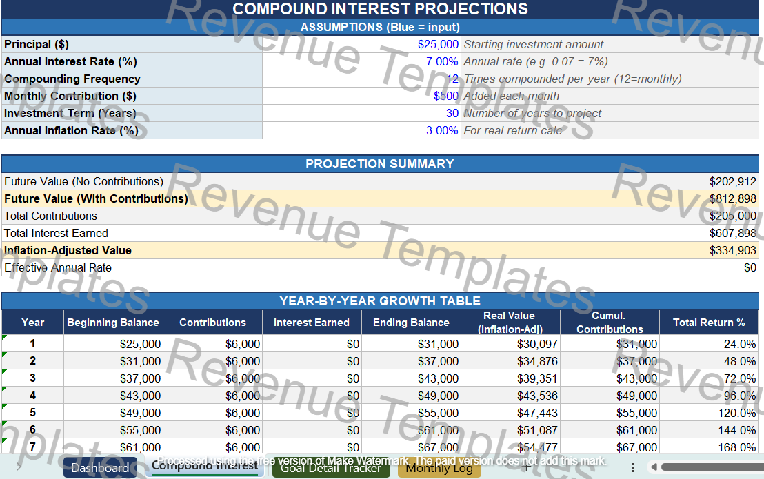 Investment Goals Excel Template